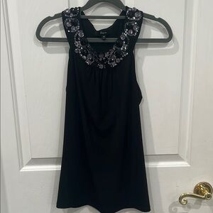 Express Black Sleeveless Blouse with Embellished Neckline